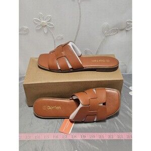 Gorfen Womens NIB Size 8.5 Brown Sandals Flat Slide H-Band Effortless Summer